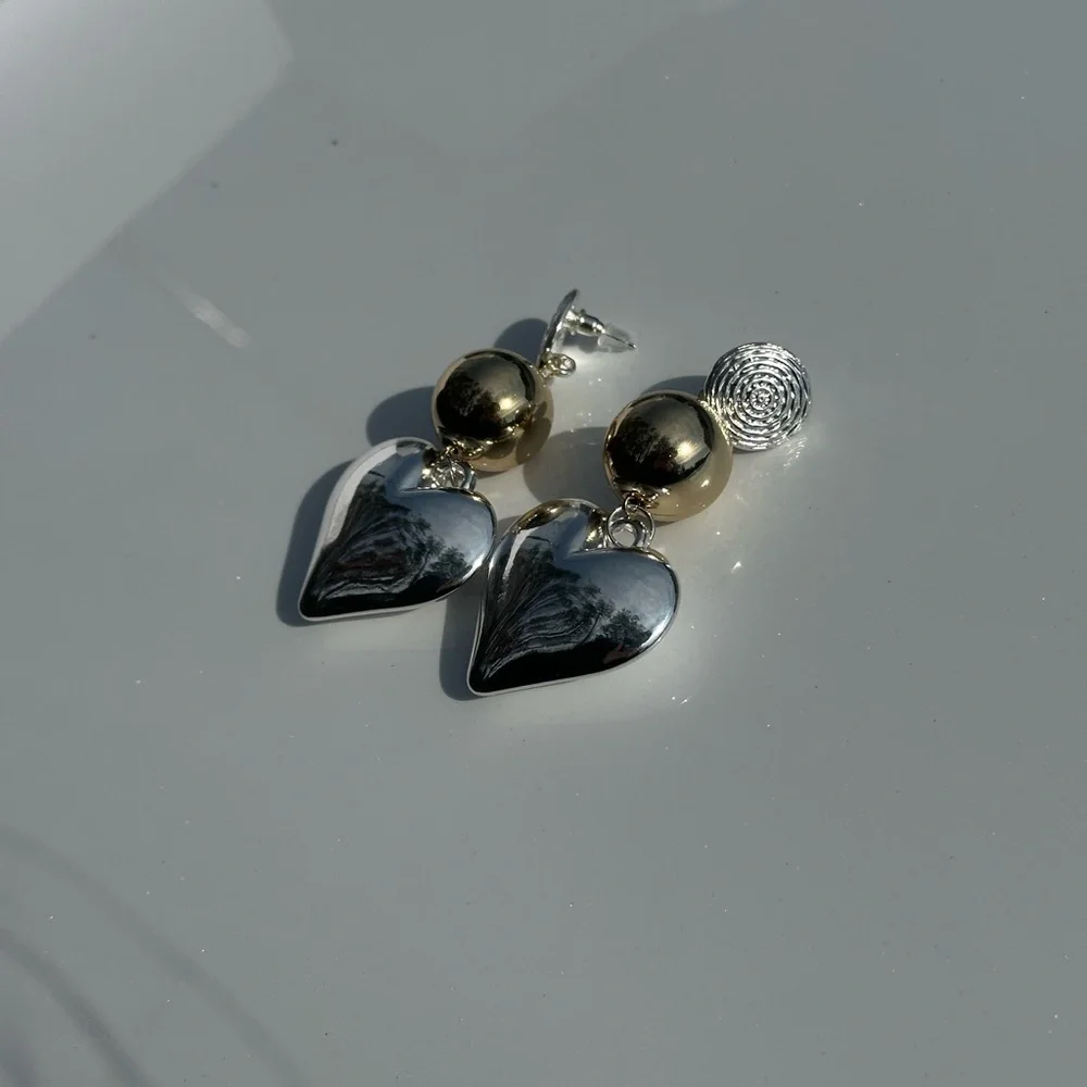 Anthropologie Gold and Silver Heart Drop Earrings - Picture 4 of 5